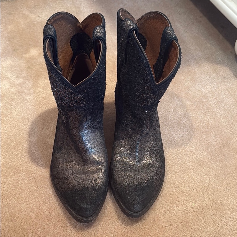 Frye Black Sparkle Ankle Boots
